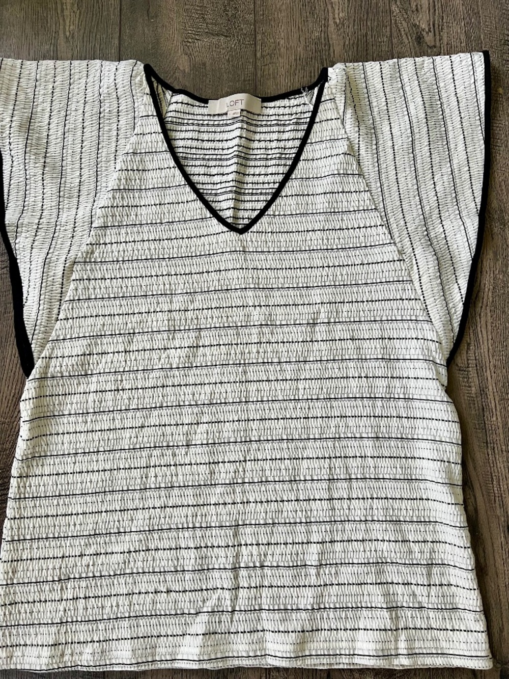 Loft black and white stripe V neck top